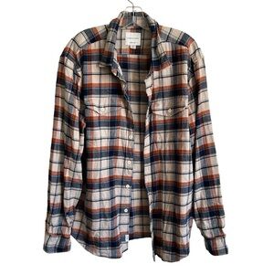 American Eagle Men’s XL Plaid Flannel Orange Blue Beige Button Down Shirt R5